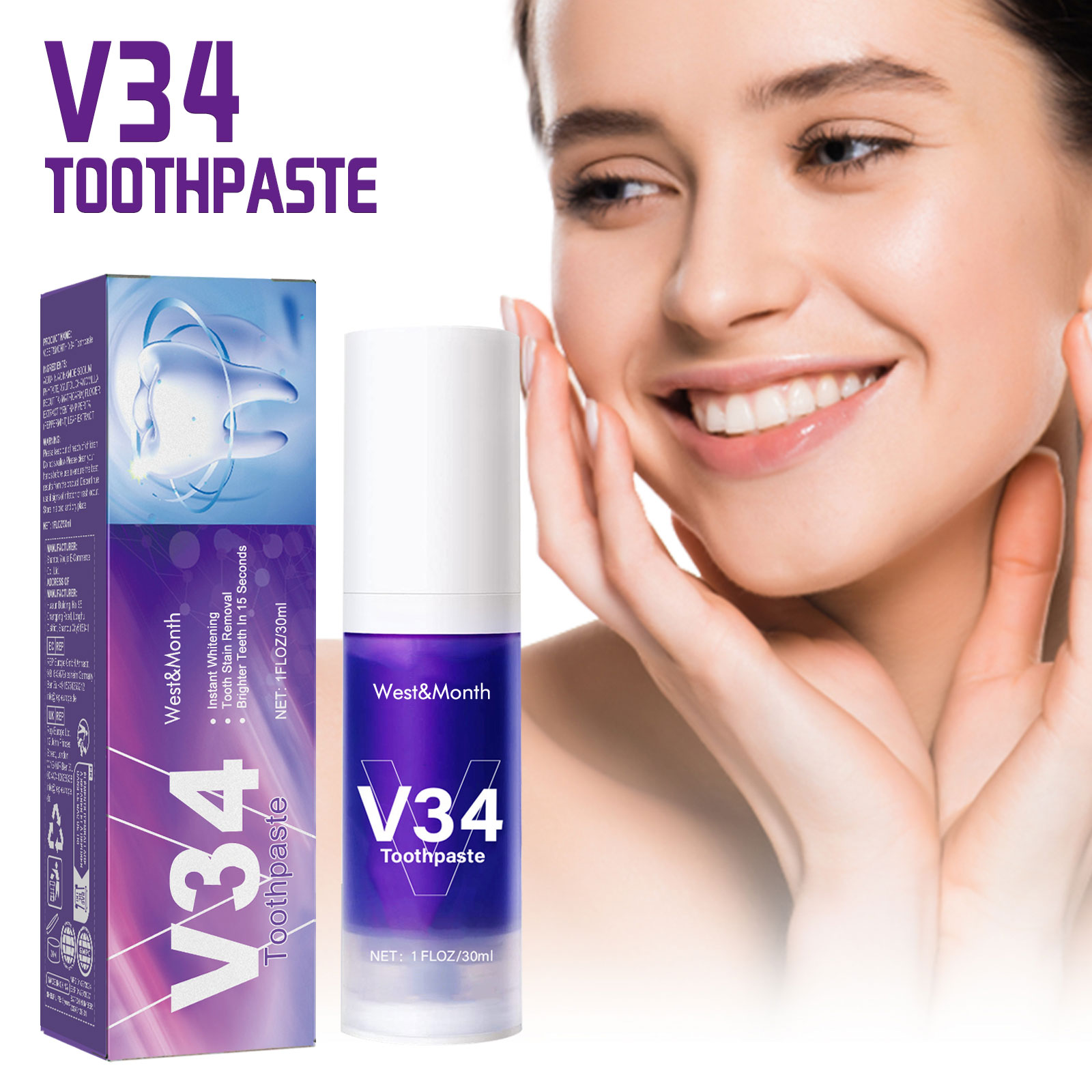 V34 Purple Toothpaste Cleaning - Teeth Whitening Crest review and price